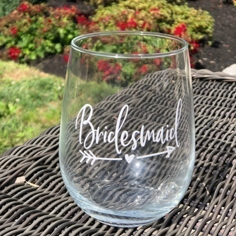 Bridesmaid stemless wine glass gift